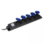 Przedłużacz warsztatowy bryzgoszczelny z wyłącznikiem, 5 gniazd 2P+Z, IP44, przewód gumowy, H05RR-F 3x1,5mm², długość 5m