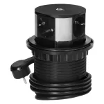 Gniazdo meblowe Ø10cm wysuwane z blatu z ładowarką indukcyjną, ładowarką USB i przewodem 1,5m, 3x2P+Z (Schuko), Qi 1.2.4 max. 10W, USB A+C QC 3.0