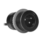 Gniazdo meblowe Ø6cm wpuszane w blat z ładowarką USB z gniazdem typu C i przejściówką USB C-A oraz z przewodem 1,5m. 1x2P+Z z systemem EasyEject, 1xUSB QC 3.0, czarne
