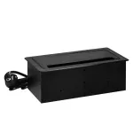 Gniazdo meblowe wpuszczane w blat z płaskim frezowanym rantem, szczotką przeciwkurzową i przewodem 1,5m, 2x2P+Z (French), 2xUSB (typ A+C; 3,6A), 2xNET, czarne