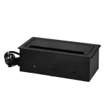 Gniazdo meblowe wpuszczane w blat z płaskim frezowanym rantem, szczotką przeciwkurzową i przewodem 1,5m, 2x2P+Z (French), 2xUSB (typ A+C; 3,6A), 2xNET, czarne