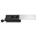Gniazdo meblowe z przesuwną klapką i przewodem 1,8m, 2x2P+Z (Schuko), 2xUSB (typ A+C; 4,2A), srebrne