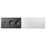 Gniazdo meblowe z przesuwną klapką i przewodem 1,8m, 2x2P+Z (Schuko), 2xUSB (typ A+C; 4,2A), srebrne
