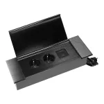 Gniazdo meblowe wpuszczane w blat z płaskim frezowanym rantem, uchylną klapką, ładowarką USB i przewodem 1,5m, 2x2P+Z (French), 2xUSB (typ A+C; 3,6A), czarne