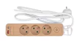 STHOR PRZEDŁUŻACZ Z USB DREWNO 3G Z/U 1,4M