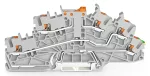 Piętrowa złączka instalacyjna; z przyciskiem; 2,5 mm²; z uchylnym łącznikiem nożowym; LTi/L/PE; parter żółto-zielony; Push-in CAGE CLAMP®; 2,50 mm²; szara