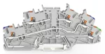 Piętrowa złączka instalacyjna; z przyciskiem; 2,5 mm²; złączka bazowa bez łącznika nożowego; L/N/PE; parter żółto-zielony; Push-in CAGE CLAMP®; 2,50 mm²; szara