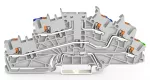 Piętrowa złączka instalacyjna; z przyciskiem; 2,5 mm²; złączka bazowa bez łącznika nożowego; N/L/PE; parter żółto-zielony; Push-in CAGE CLAMP®; 2,50 mm²; szara