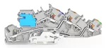 Piętrowa złączka instalacyjna; z otworami montażowymi i przyciskami; 4 mm²; z łącznikiem suwakowym N; NT/L/PE; Push-in CAGE CLAMP®; 4,00 mm²; szara