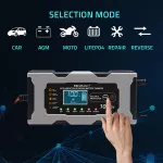 Qoltec Inteligentna mikroprocesorowa ładowarka 12V 10A | Prostownik z funkcją naprawy do akumulatora AGM GEL LiFePO4 | LCD