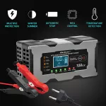 Qoltec Inteligentna mikroprocesorowa ładowarka 12V 10A | Prostownik z funkcją naprawy do akumulatora AGM GEL LiFePO4 | LCD