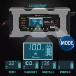 Qoltec Inteligentna mikroprocesorowa ładowarka 12V 10A | Prostownik z funkcją naprawy do akumulatora AGM GEL LiFePO4 | LCD