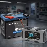 Qoltec Inteligentna mikroprocesorowa ładowarka 12V 10A | Prostownik z funkcją naprawy do akumulatora AGM GEL LiFePO4 | LCD