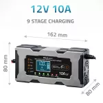 Qoltec Inteligentna mikroprocesorowa ładowarka 12V 10A | Prostownik z funkcją naprawy do akumulatora AGM GEL LiFePO4 | LCD