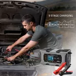 Qoltec Inteligentna mikroprocesorowa ładowarka 12V 10A | Prostownik z funkcją naprawy do akumulatora AGM GEL LiFePO4 | LCD