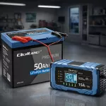 Qoltec Inteligentna mikroprocesorowa ładowarka 12V 15A | Prostownik z funkcją naprawy | AGM GEL LiFePO4 | 9- stopniowe ładowanie