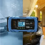 Qoltec Inteligentna mikroprocesorowa ładowarka 12V 15A | Prostownik z funkcją naprawy | AGM GEL LiFePO4 | 9- stopniowe ładowanie