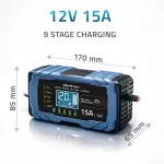 Qoltec Inteligentna mikroprocesorowa ładowarka 12V 15A | Prostownik z funkcją naprawy | AGM GEL LiFePO4 | 9- stopniowe ładowanie
