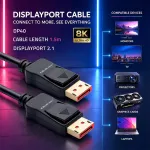 Qoltec Kabel DisplayPort v2.1 męski | DisplayPort v2.1 męski | 8K | 40G | 1.5m