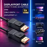 Qoltec Kabel DisplayPort v2.1 męski | DisplayPort v2.1 męski | 8K | 54G | 1.5m
