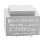 TEZ 6,0/D 230/ 7,5V Jednofazowy transformator do obwodów drukowanych zalewany