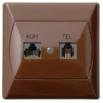 Gniazdo komputerowo-telefoniczne RJ 45 kat. 5e, (8-stykowe) + RJ 11 (6-stykowe); AKCENT; BRĄZOWY; GPKT-A/K/24