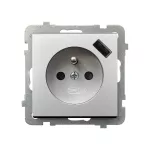 Gniazdo pojedyncze z uziemieniem z przesłonami torów prądowych, z ładowarką USB A+C; SONATA; SREBRO MAT; GP-1RZPUSBAC/m/38