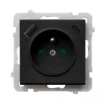 Gniazdo pojedyncze z uziemieniem z przesłonami torów prądowych, z ładowarką USB A+C; SONATA; CZARNY MATOWY; GP-1RZPUSBAC/m/33