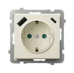 Gniazdo pojedyncze z uziemieniem schuko z przesłonami torów prądowych, z ładowarką USB A+C; SONATA; ECRU; GP-1RSPUSBAC/m/27