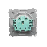 Simon Basic WMUW-53111x-4021 Gniazdo wtyczkowe z uziemieniem, z przesł. torów prądowych, bryzgoszczelne IP44 (moduł) 16A, 250V~, zaciski śrubowe, klapka transp.; srebrny mat