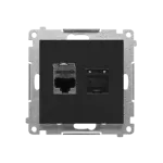 Simon 55 WMDA-P93xx6-149 Gniazdo komputerowe podwójne RJ45 kategoria 6, ekranowane z przesłoną przeciwkurzową (moduł); Czarny mat