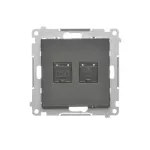 Simon 55 WMDA-P92xx5-149 Gniazdo komputerowe podwójne RJ45 kategoria 6, z przesłoną przeciwkurzową (moduł); Czarny mat