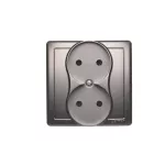 Simon Basic WMUW-10200x-J011 Gniazdo wtyczkowe bez uziemienia podwójne, monoblok, 16A, 250V~, zaciski śrubowe; stal inox *Kompletne - nie do ramek