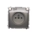 Simon Basic WMUW-53111x-H021 Gniazdo wtyczkowe z uziemieniem, z przesł. torów prądowych, bryzgoszczelne IP44 (moduł) 16A, 250V~, zaciski śrubowe, klapka transp.; satynowy