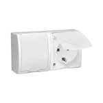 Simon Aquarius WMQW-32211x-1011 Gniazdo wtyczkowe z uziemieniem Schuko podwójne bryzgoszczelne IP54, z przesłonami torów prądowych; biały