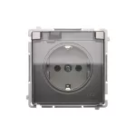 Simon Basic WMBW-73111x-J011 Gniazdo wtyczkowe Schuko do wersji IP44 (moduł) 16A, 250V~, zaciski śrubowe; stal inox. Klapka transparentna