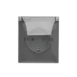 Simon Aquaclick WA-CGSZ1CZ-xx-18Ax Gniazdo wtyczkowe natynkowe, Schuko, pojedyncze, klapka transparentna z przesłonami torów prądowych, IP44, Σ16A, 250V~, zaciski śrubowe; ciemnoszary