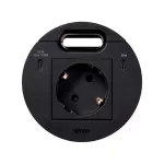 Simon 400 TS4-KR3510001-14 S400 Flash90 K45, meblowe gniazdo zasilające z uziemieniem (Schuko) z ładowarką USB-C 100W i przepustem kablowym, IP20, 16A, czarny, wym. montażowe: Ø80mm;czarny