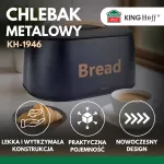 KINGHOFF CHLEBAK METALOWY DREWNIANY UCHWYT 34x24x18,5cm CZARNY