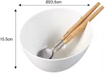 KLAUSBERG MISA CERAMICZNA DO SAŁAT BIAŁA Z ZESTAWEM STALOWYCH ŁYŻEK Z DREWNIANYMI UCHWYTAMI