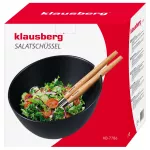 KLAUSBERG MISA CERAMICZNA DO SAŁAT CZARNA Z ZESTAWEM STALOWYCH ŁYŻEK Z DREWNIANYMI UCHWYTAMI