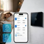 Qoltec Inteligentny dotykowy 1-kanałowy włącznik wyłącznik światła | Wi-Fi | Timer | Tuya | Smart life | Hartowane szkło | Czarny
