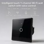Qoltec Inteligentny dotykowy 1-kanałowy włącznik wyłącznik światła | Wi-Fi | Timer | Tuya | Smart life | Hartowane szkło | Czarny