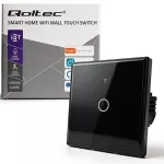Qoltec Inteligentny dotykowy 1-kanałowy włącznik wyłącznik światła | Wi-Fi | Timer | Tuya | Smart life | Hartowane szkło | Czarny