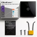 Qoltec Inteligentny dotykowy 1-kanałowy włącznik wyłącznik światła | Wi-Fi | Timer | Tuya | Smart life | Hartowane szkło | Czarny