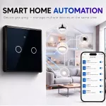 Qoltec Inteligentny dotykowy 2-kanałowy włącznik wyłącznik światła | Wi-Fi | Timer | Tuya | Smart life | Hartowane szkło | Czarny