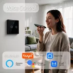 Qoltec Inteligentny dotykowy 2-kanałowy włącznik wyłącznik światła | Wi-Fi | Timer | Tuya | Smart life | Hartowane szkło | Czarny