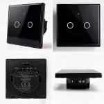 Qoltec Inteligentny dotykowy 2-kanałowy włącznik wyłącznik światła | Wi-Fi | Timer | Tuya | Smart life | Hartowane szkło | Czarny