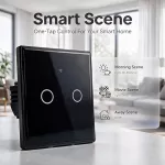 Qoltec Inteligentny dotykowy 2-kanałowy włącznik wyłącznik światła | Wi-Fi | Timer | Tuya | Smart life | Hartowane szkło | Czarny