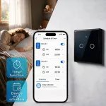 Qoltec Inteligentny dotykowy 2-kanałowy włącznik wyłącznik światła | Wi-Fi | Timer | Tuya | Smart life | Hartowane szkło | Czarny